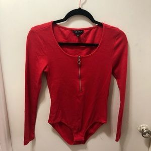 Topshop ribbed bodysuit with front zipper